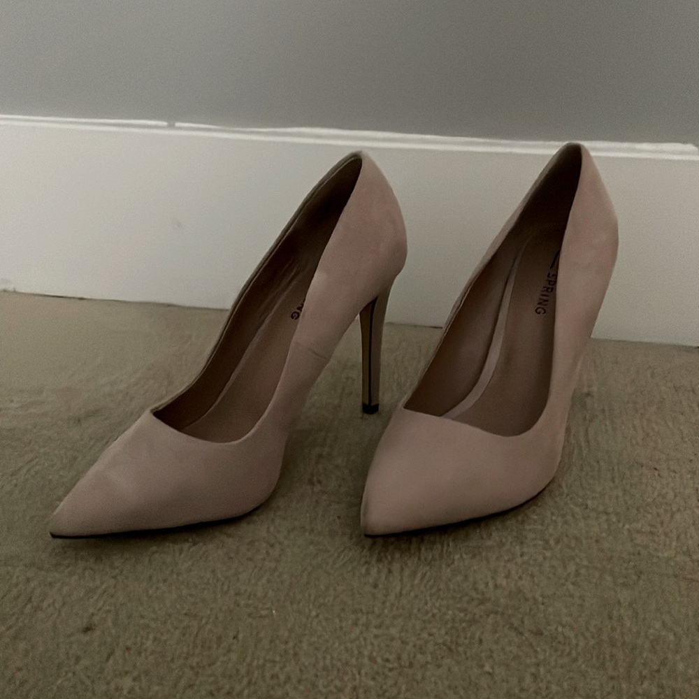 Call It Spring tan suede heels